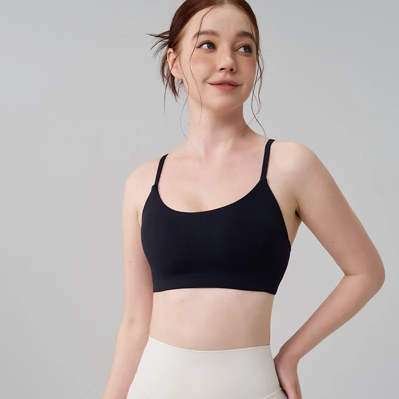 Brassière de sport à bretelles croisées, dos en U, avec coussinets poitrine