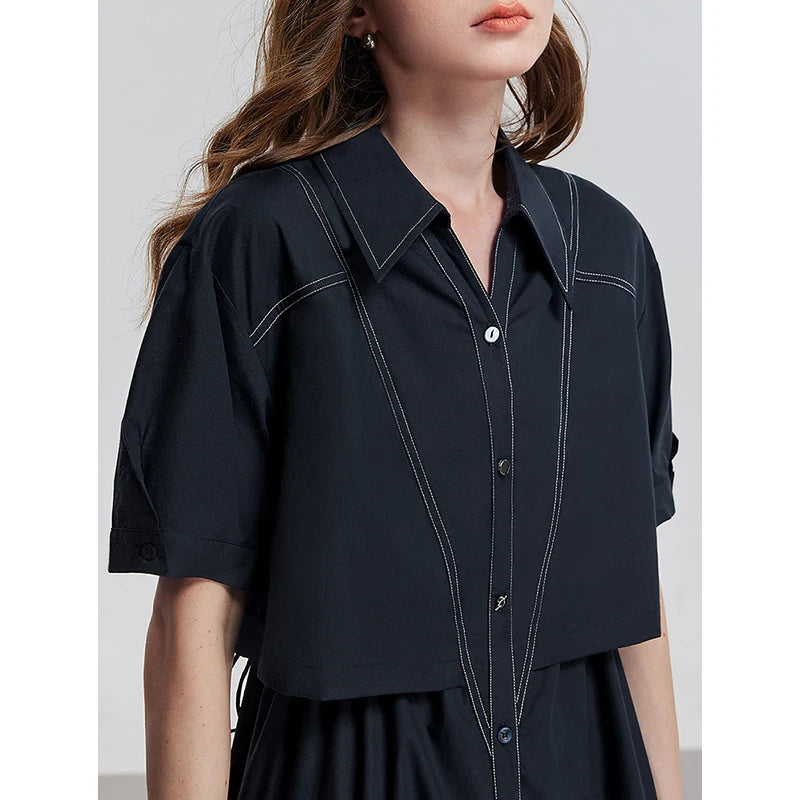Robe femme mi-mollet été coupe ample col chemise boutonnée