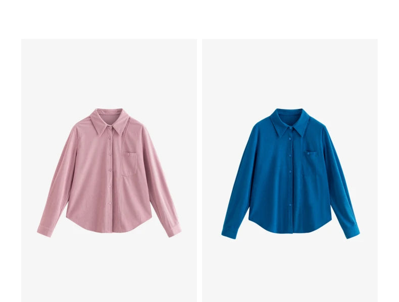 Blouse femme en velours côtelé – col chemise, manches longues