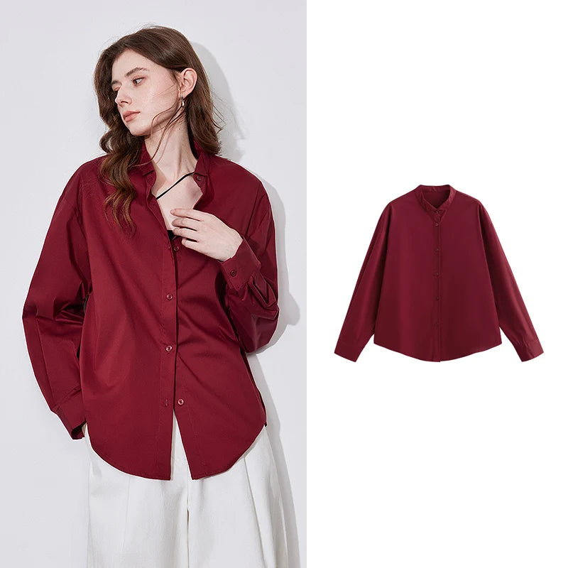 Chemise femme manches longues col montant uni casual