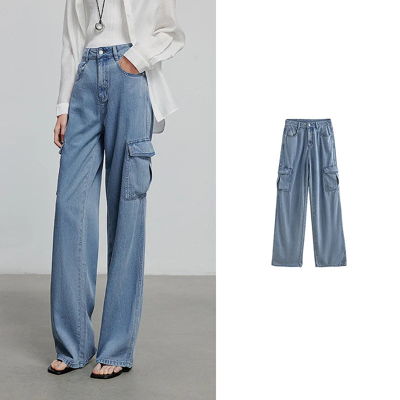 Jean long femme coupe droite été