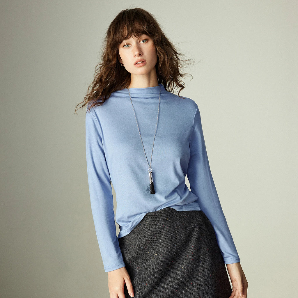 T-shirt Femme – Col Mi-Haut, Couleur Unie, Matière Douce et Confortable