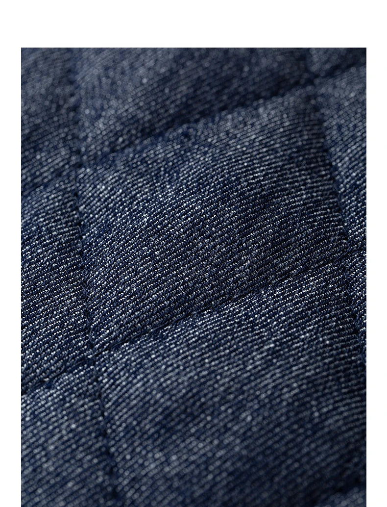 Women's Coat – Denim Effect, Diamond Pattern, Stand Collar