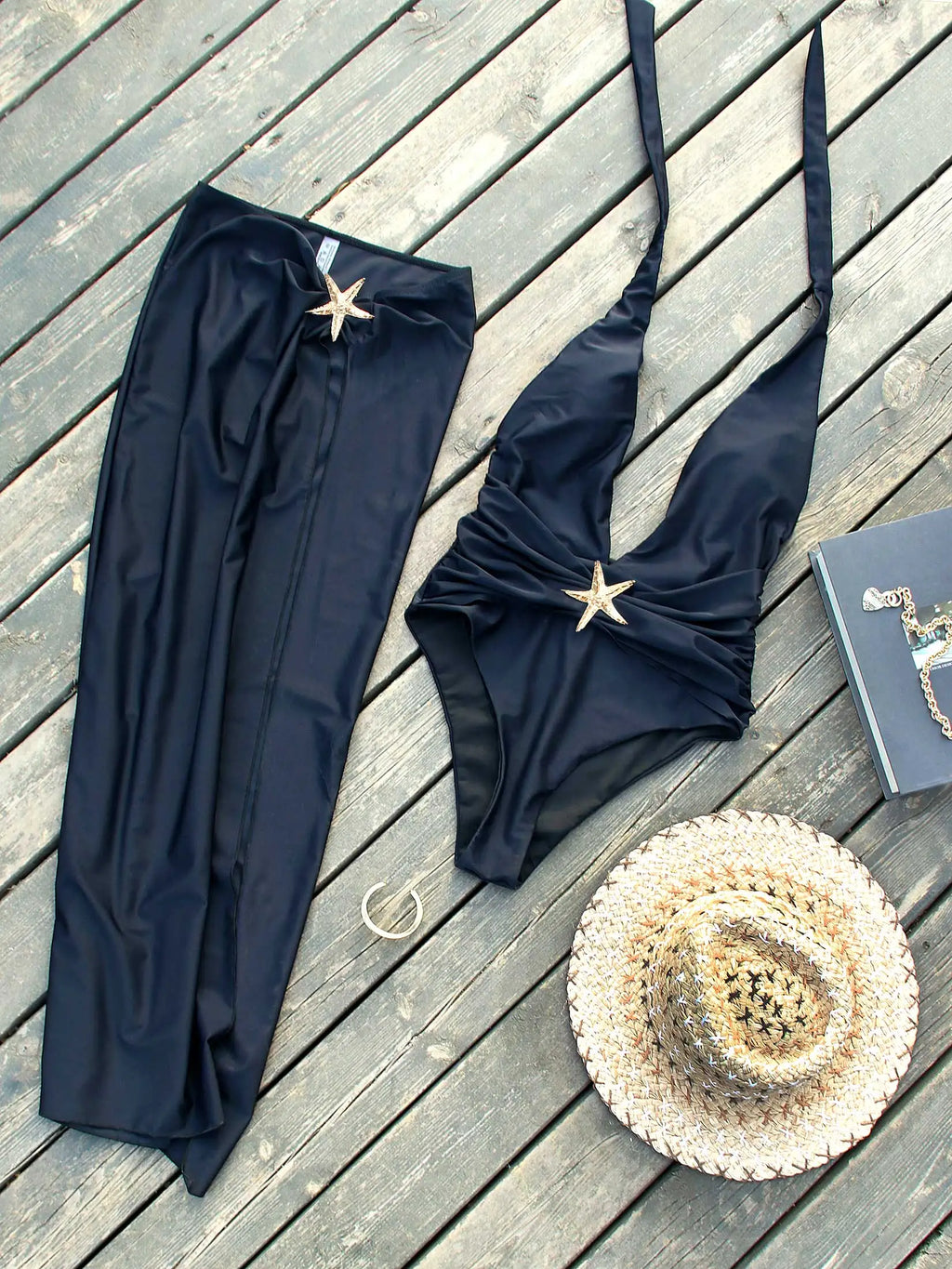 Ensemble Maillot de Bain 2 Pièces Étoile de Mer avec Jupe Élastifiée pour Femme Élégante