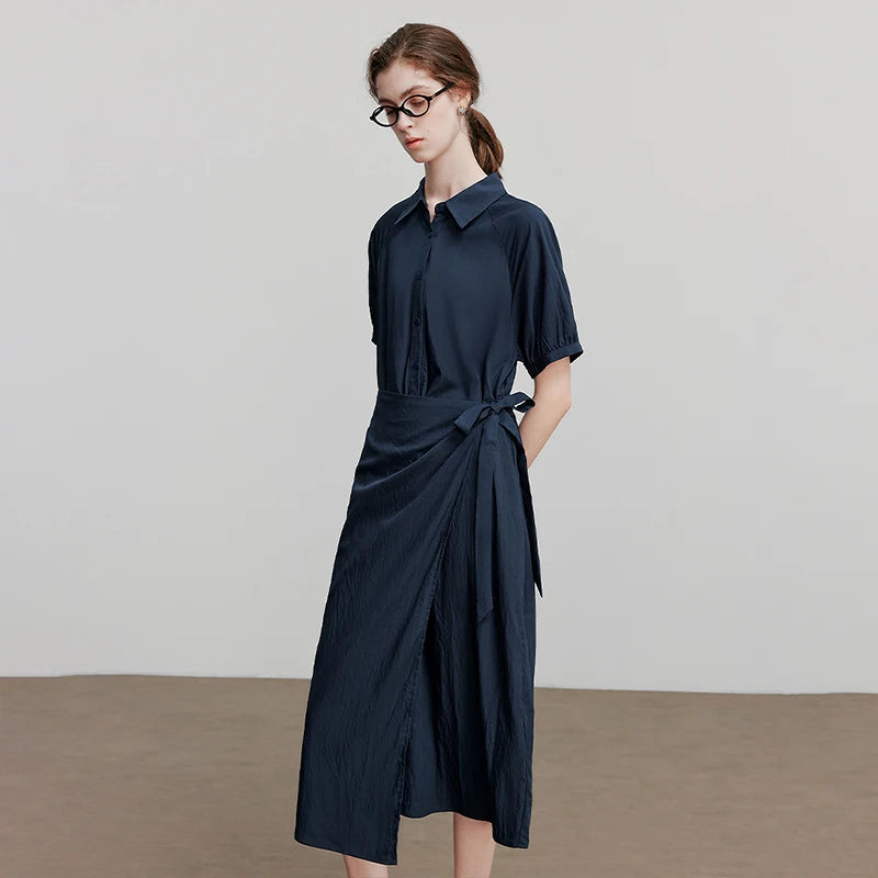 Robe femme mi‑mollet été style office A-Line manches courtes raglan