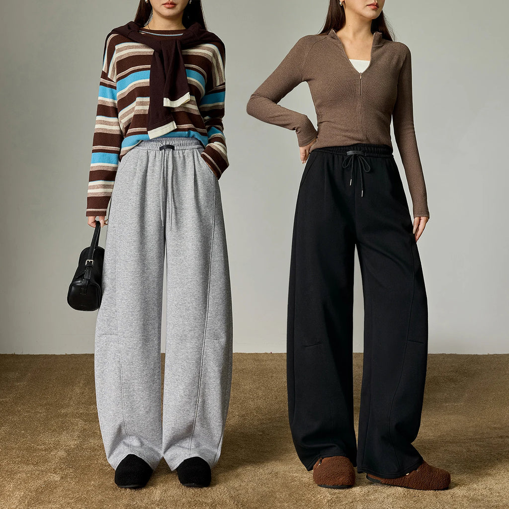 Pantalon Large Femm en Coton Doux – Taille Haute Élastique, Coupe Banana Chic