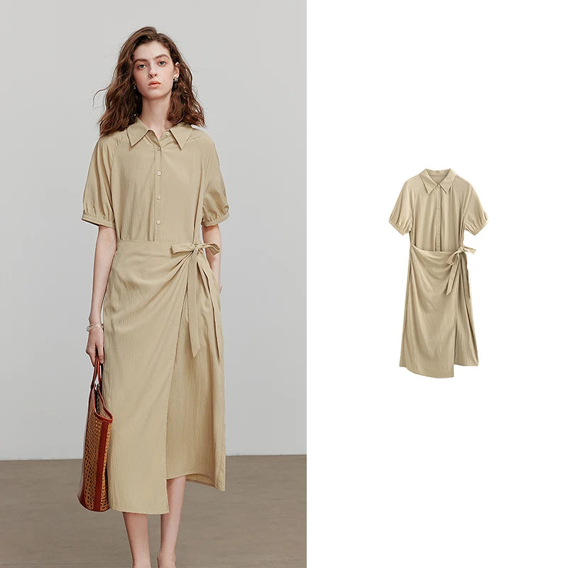 Robe femme mi‑mollet été style office A-Line manches courtes raglan