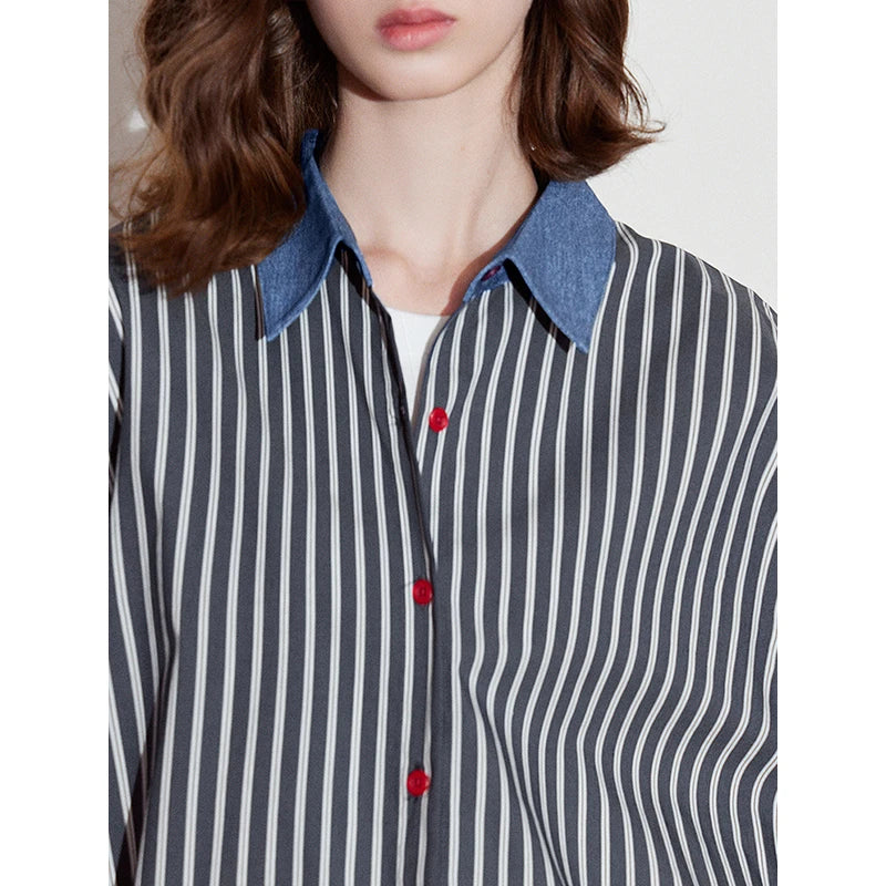 Chemise rayée femme – style Boyfriend, boutons contrastants