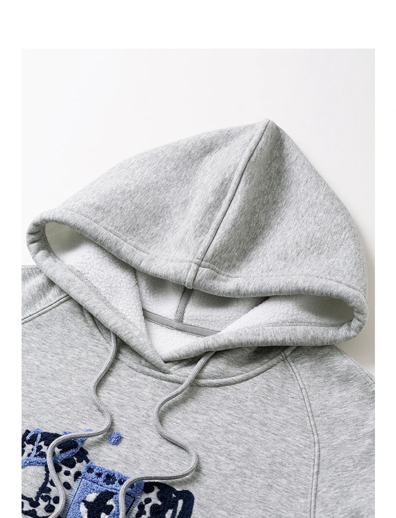 Women's Sweatshirt Dress – Hooded, Embroidered Horse, Soft Fleece Knit, Loose Fit, Mid-Length