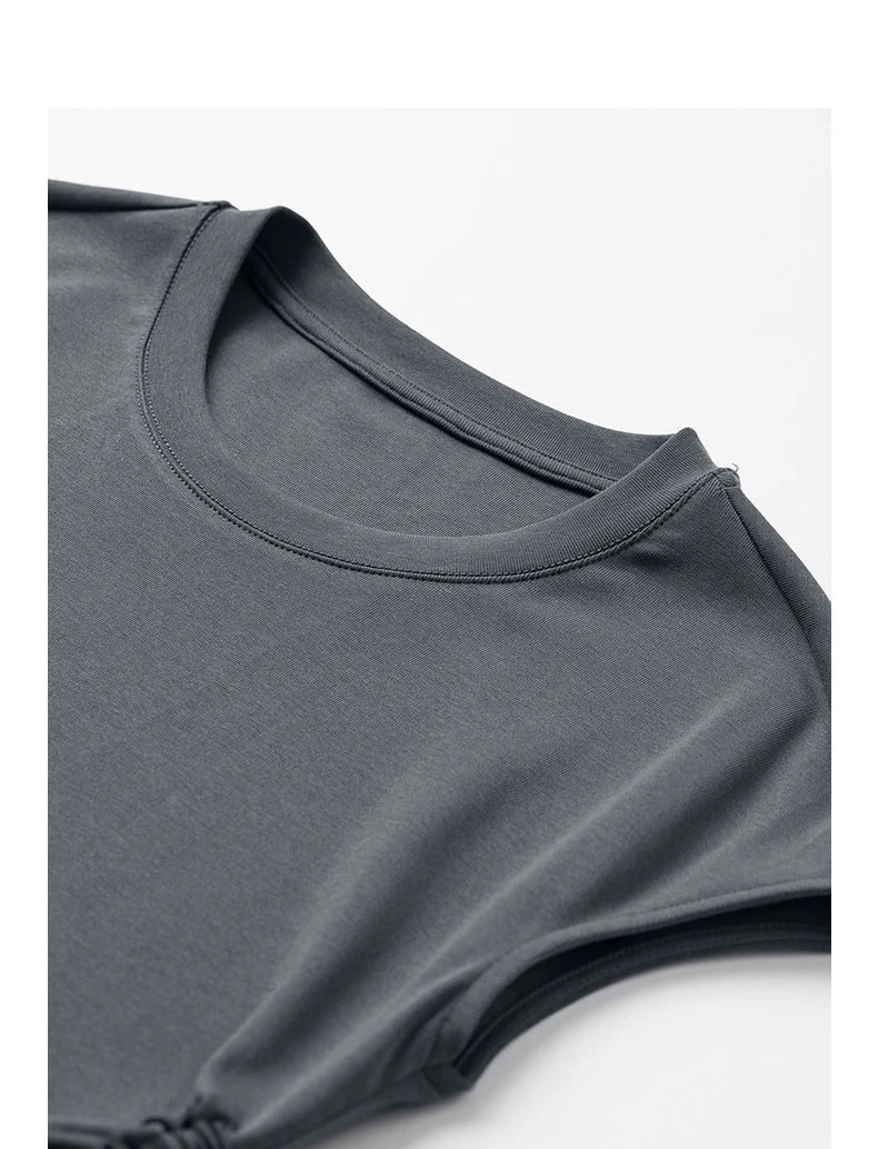 Women's mid-calf summer A-line dress with raglan sleeves, round neck, and pockets