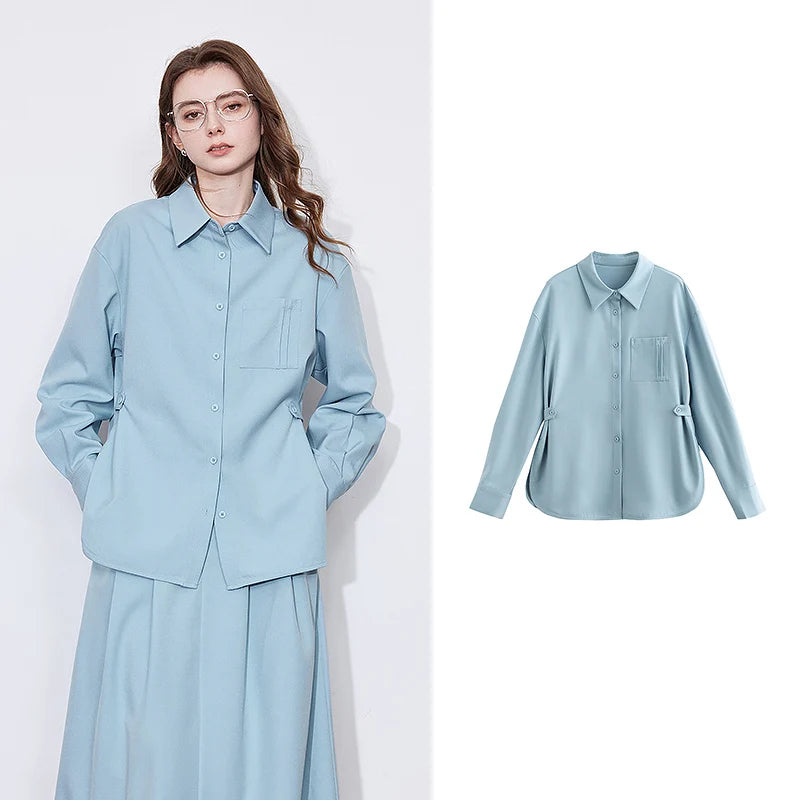 Chemise femme à manches longues et poches – coupe loose