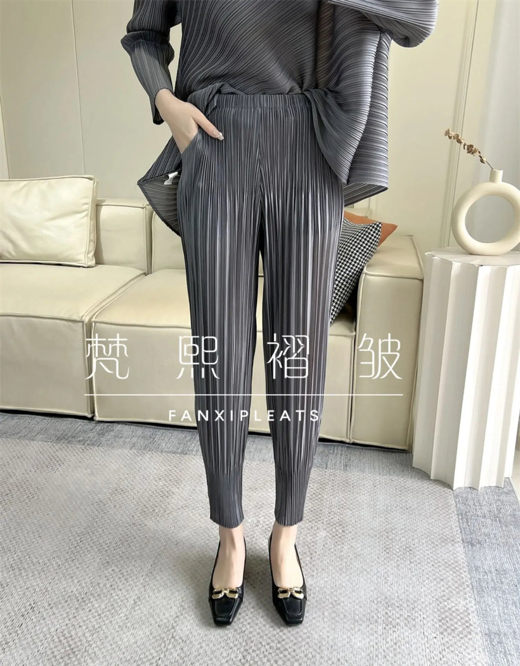 Miyake Pleated Pants Spring 2025 New Women's Solid Color Basic Elastic Waist Small Foot Radish Pants Casual And Comfortable