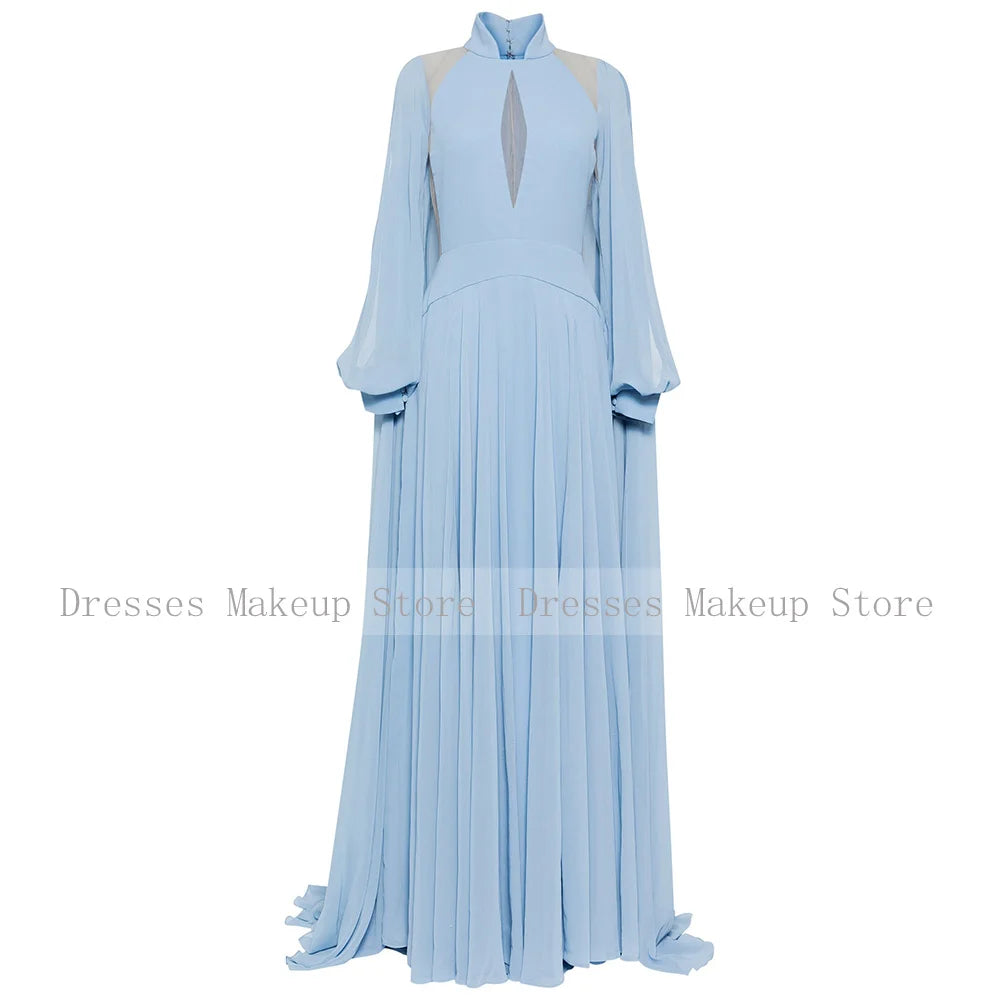 Robe de Soirée Élégante Montant, Manches Longues, A-Line, Découpes Illusion