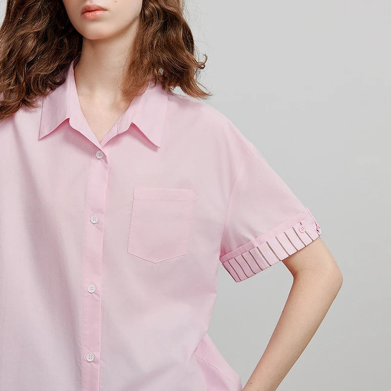 Damen-Patchworkhemd Kurzarm Klassischer Kragen