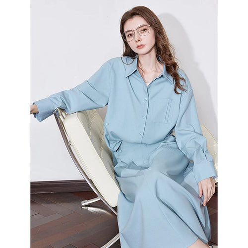 Women's long-sleeved shirt with pockets – loose fit