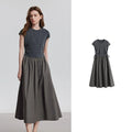Women's mid-calf summer A-line dress with raglan sleeves, round neck, and pockets