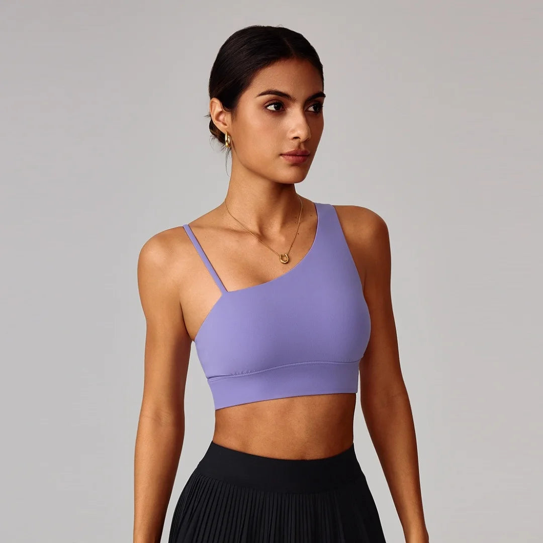 Brassière de sport asymétrique à une épaule avec coussinets