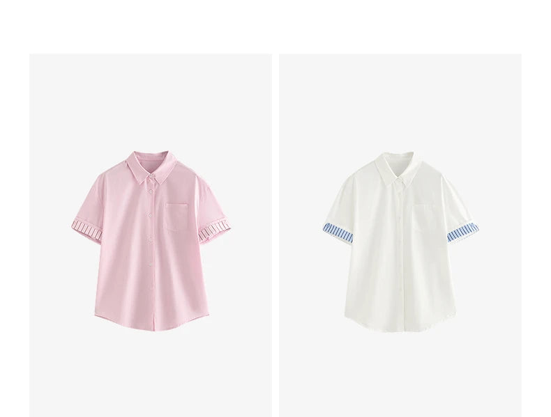 Damen-Patchworkhemd Kurzarm Klassischer Kragen