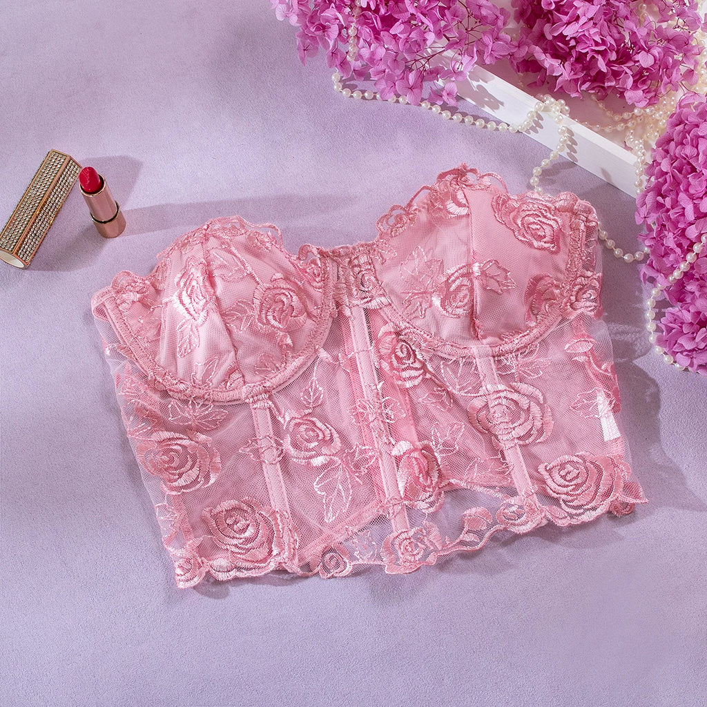Crop Top Strapless Floral Yimunancy