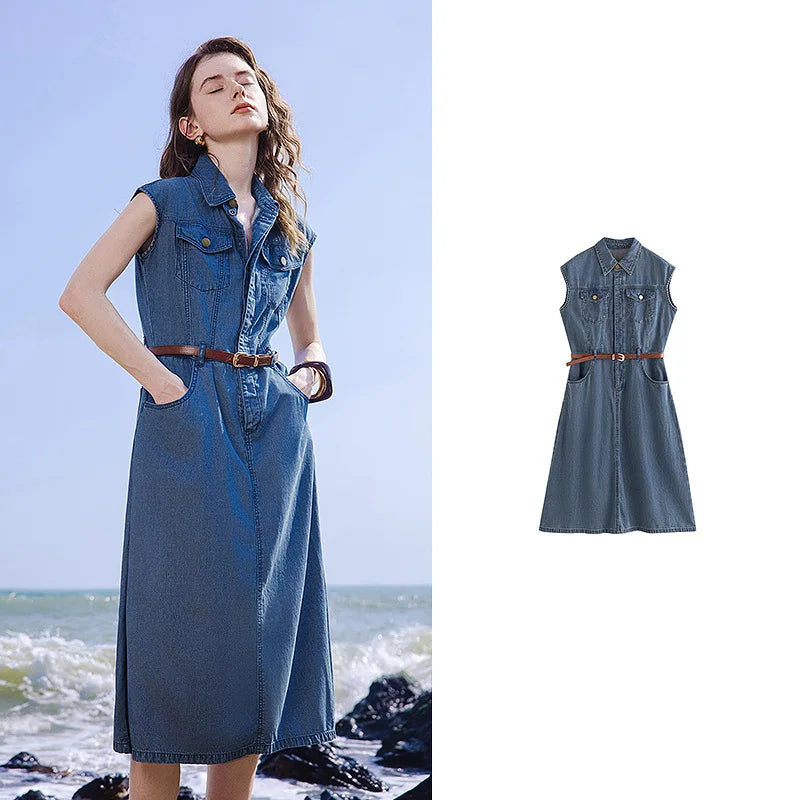 Robe femme mi‑mollet été style office A-Line à manches courtes