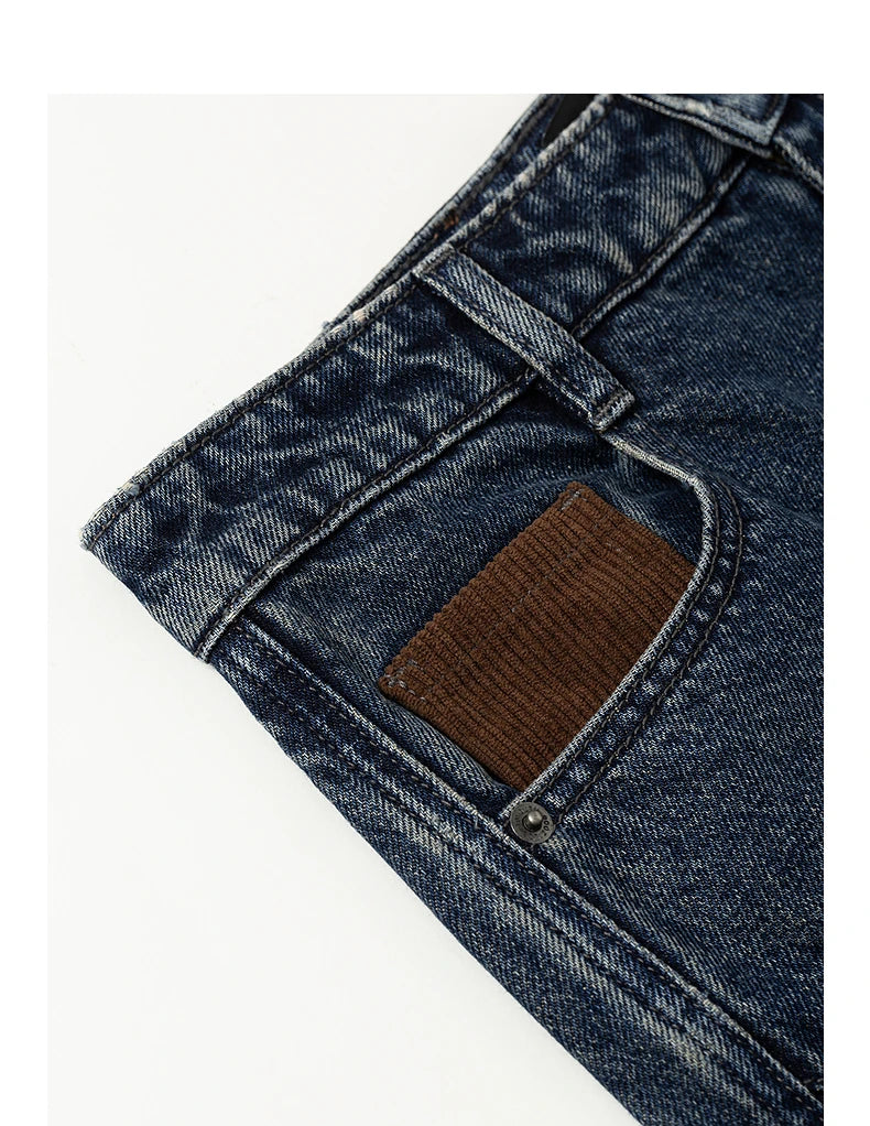 Jeans Femme – Jambe Large, Design Fendu, Contraste de Couleurs, Denim Structuré
