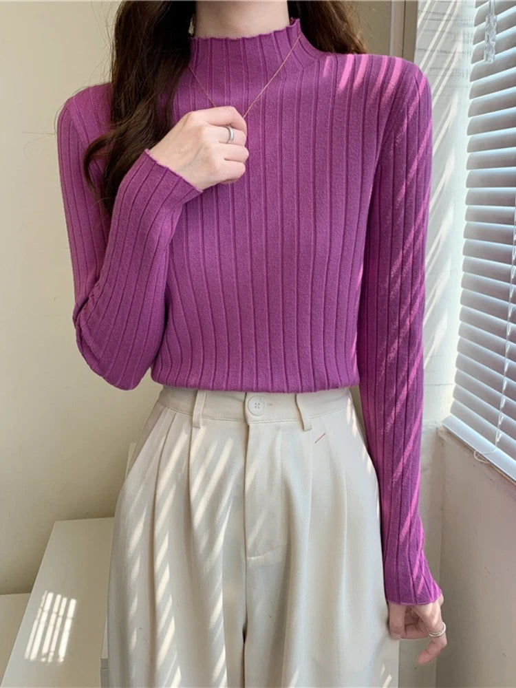 Ribbed turtleneck sweaters, long sleeves, slim fit