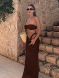 Bikini 3 Pièces à Bandeau Ruché Sans Bretelles Blanc - Ensemble Haute Coupe avec Jupe Maxi de Plage