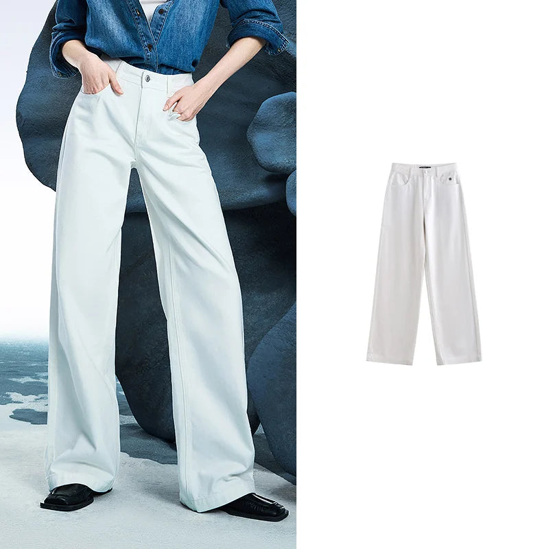 Jean femme taille mi-basse coupe droite large slim fit