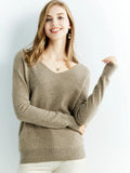 Pull en cachemire – 100 % laine mérinos, col V, manches longues