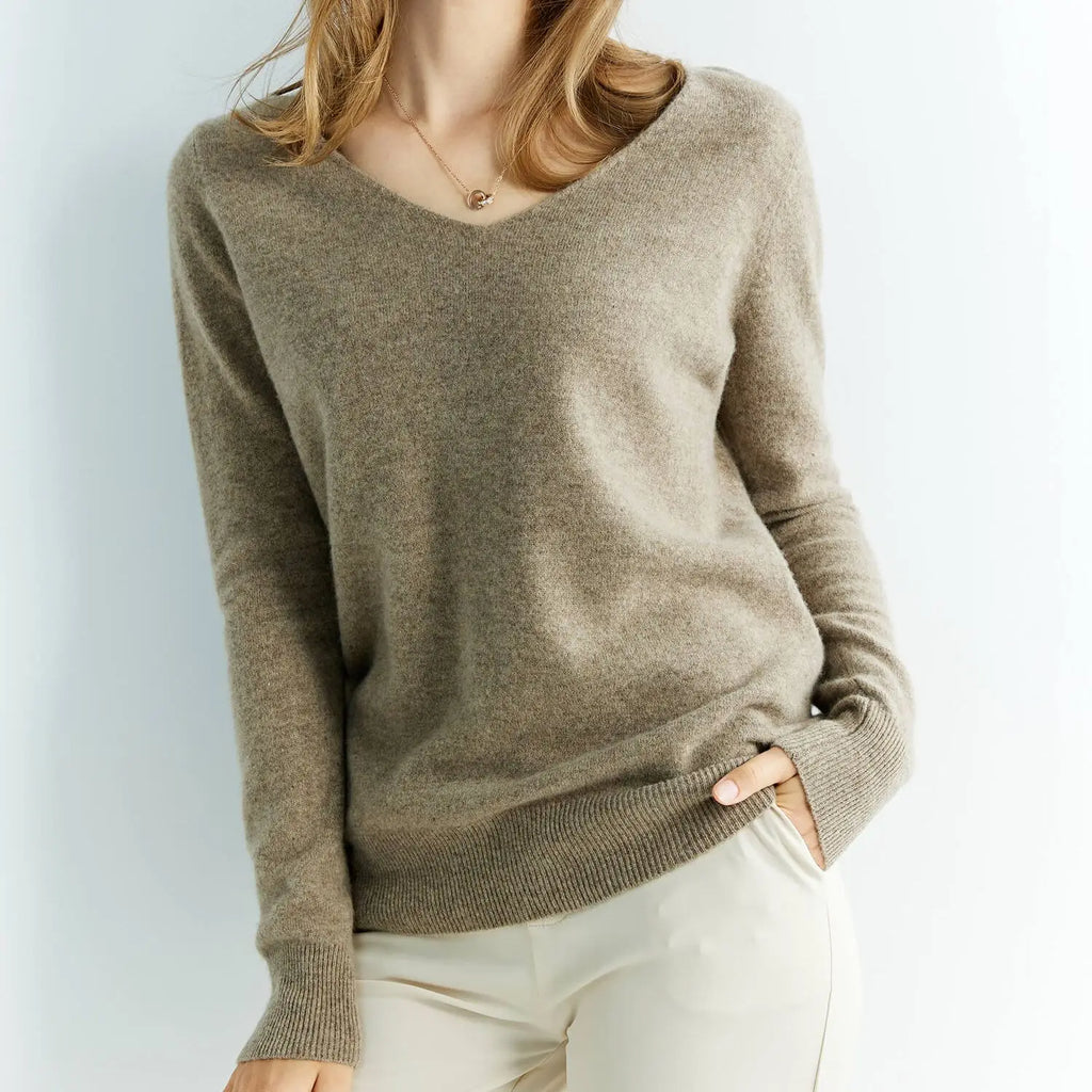 Pull en cachemire – 100 % laine mérinos, col V, manches longues