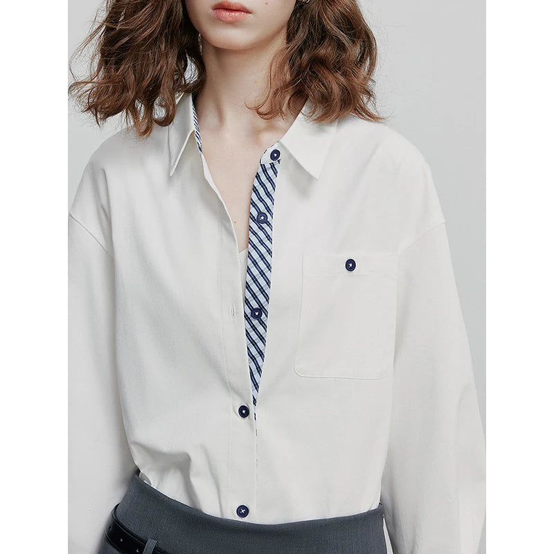 Chemise rayée femme – col diagonal spliced, pur coton