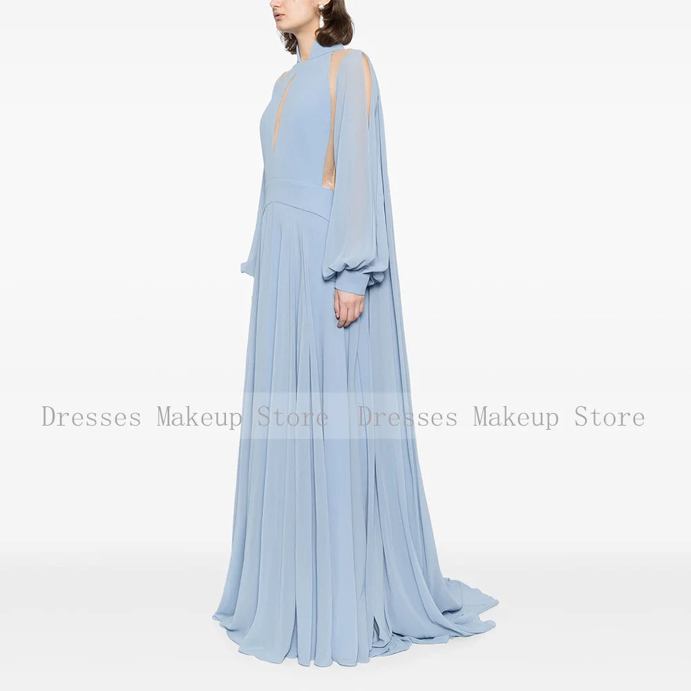 Robe de Soirée Élégante Montant, Manches Longues, A-Line, Découpes Illusion