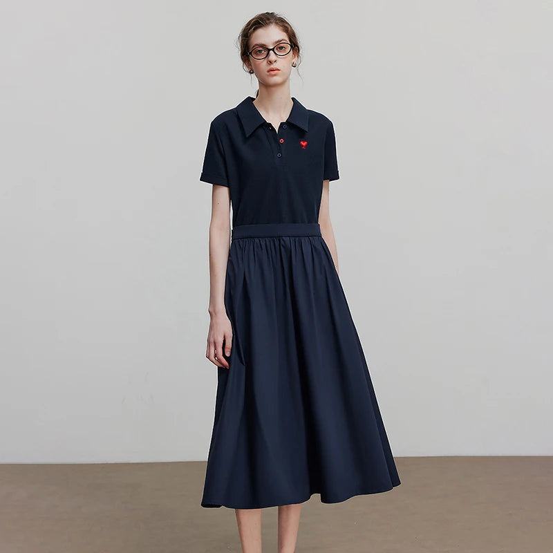 Elegant women's summer polo-style dress, straight cut, chic