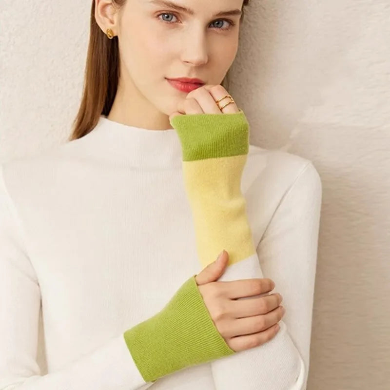Damenpullover Stehkragen Warm Winter Gestrickt Farbblock Slim Fit Vielseitig Vintage Casual Langarm