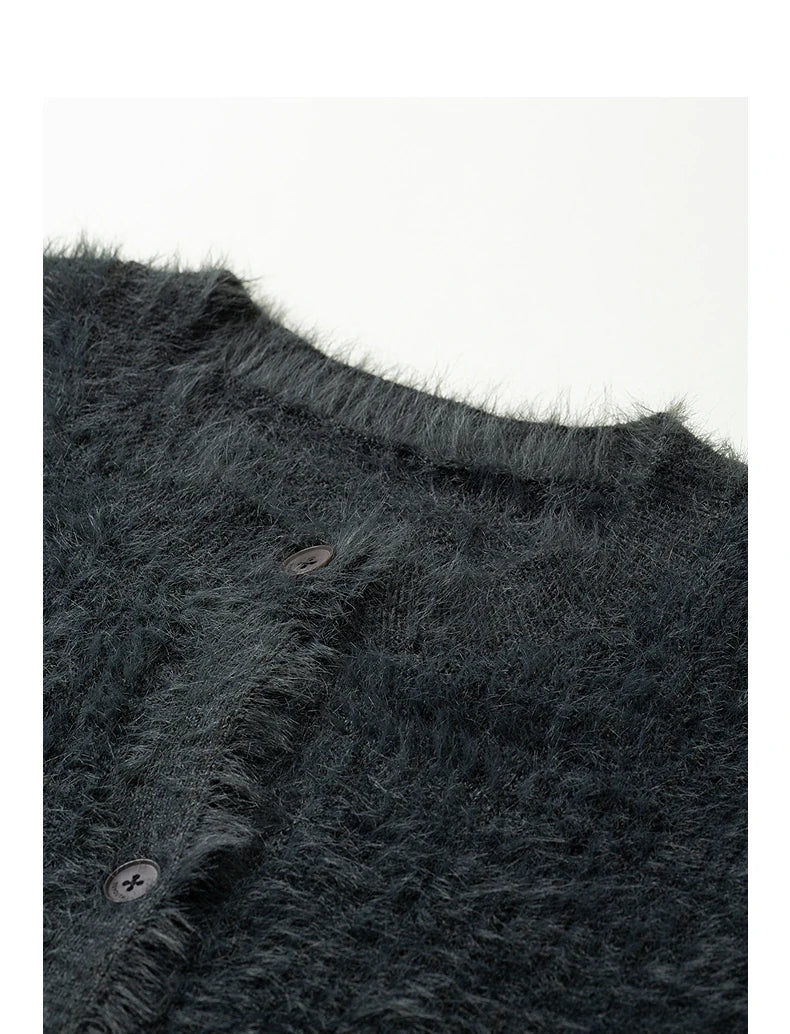 Cardigan Femme – Fausse Fourrure Luxe, Couleurs Moss Green et Gris Profond, Design Retro Élégant