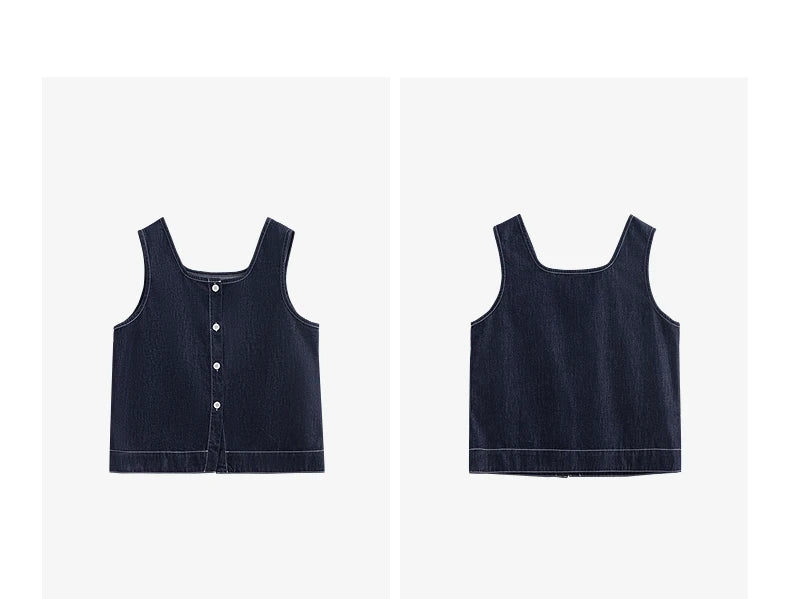 Chemise femme sans manches col carré en coton & lyocell