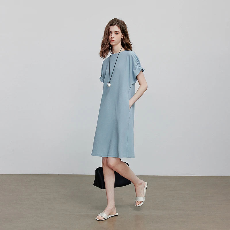 Robe femme genou été style office A-Line manches courtes