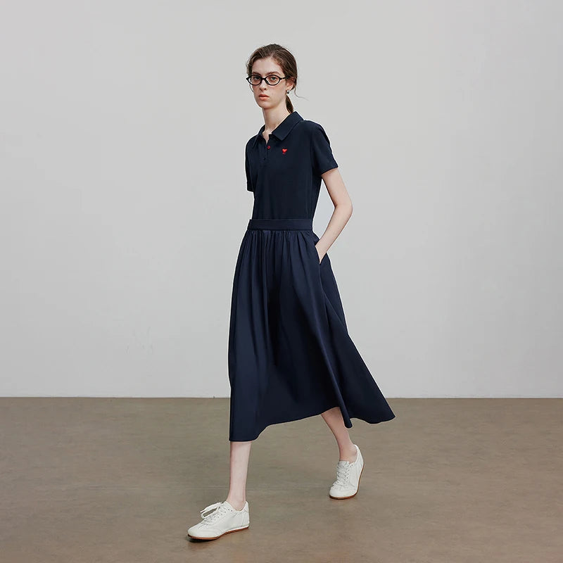 Elegant women's summer polo-style dress, straight cut, chic