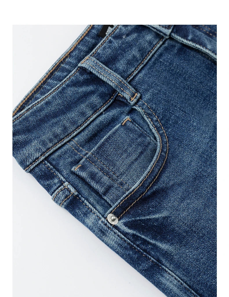 Jean femme taille haute coupe poire délavé longueur longue