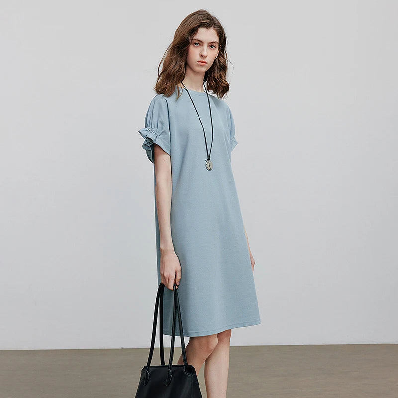 Robe femme genou été style office A-Line manches courtes