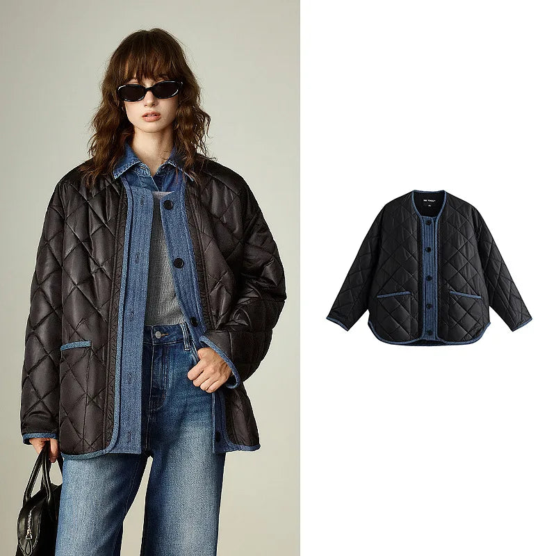 Women's Vintage Patchwork Velvet Coat, Round Neck