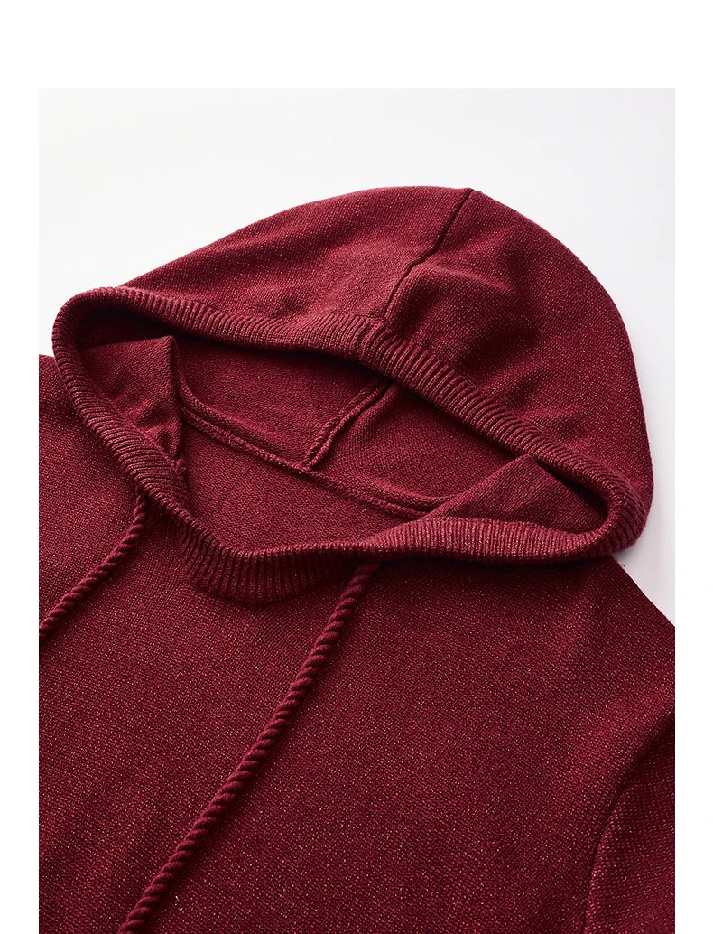 Ensemble Femme – Pull à Capuche et Jupe Bodycon, Couleur Rouge Vin, Tenue Festive Deux-Pièces