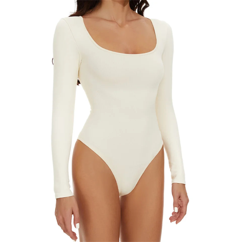 Body gainant femme à entrejambe ouvert, manches longues, sans couture