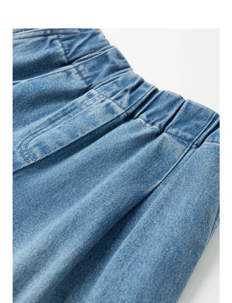 Jean femme taille élastique coupe droite large longueur longue