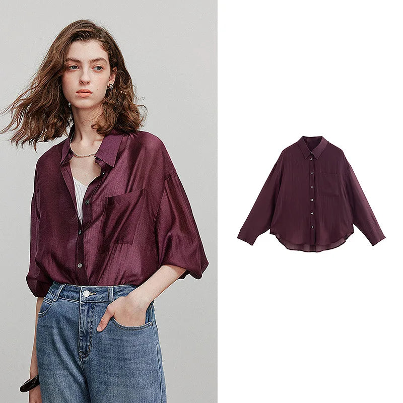 Blouse femme manches courtes, col chemise, style fashion