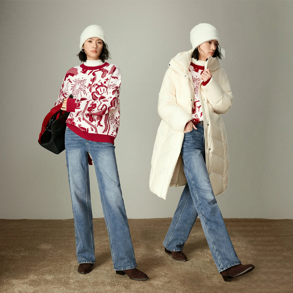 Damenjeans – Gerader Schnitt, gewaschener Vintage-Denim, Fleece-Futter und Lycra-Stretch