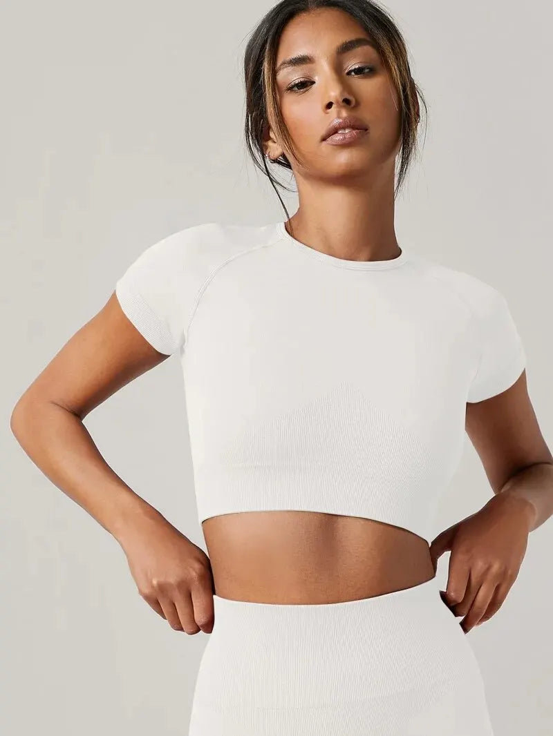 Women's Seamless Yoga Top, Short Sleeve, Breathable and Quick Dry