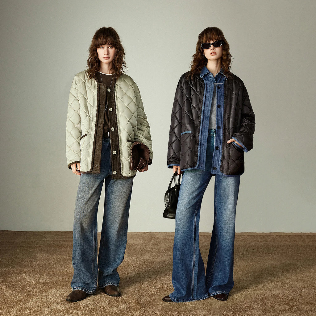 Manteau Femme  Velours Patchwork Vintage, Col Rond,