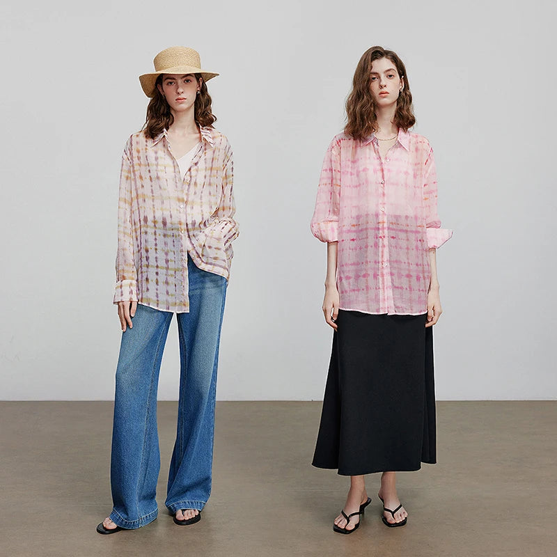 Chemise femme mi-longue imprimée – manches longues