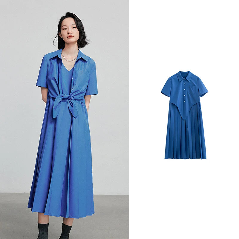 Robe femme mi‑mollet été style office à manches courtes